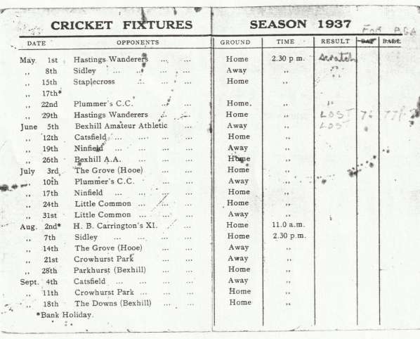 Crowhurst cricket club historical newspaper cutting dated 1937 style=