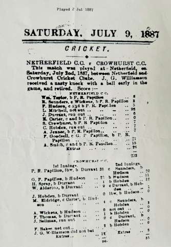 Crowhurst cricket club historical newspaper cutting dated 1887